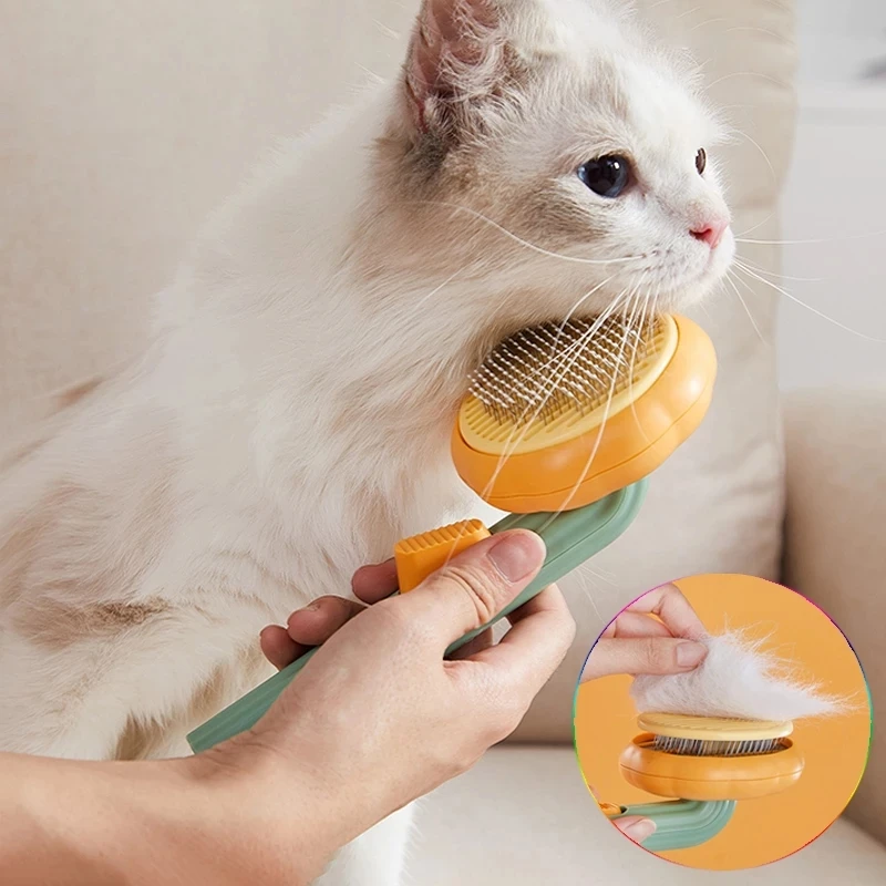 Pumpkin Cat Brush Comb For Pet Grooming Removes Loose Underlayers Tangled Hair Remover Brush Pet Hair Shedding Self Cleaning