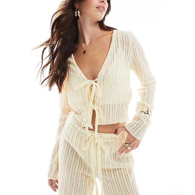Women\'s Linen Homewear Two-Piece Set Chic New Spring Casual Loose Long-Sleeved Cardigan Tops Long Pants Thin Pajama Suits