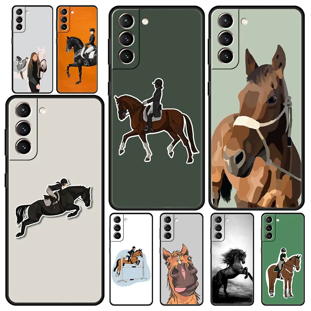 Animal Galloping Horse Girl Drawing Phone Case For Samsung Galaxy S24 S23 Ultra S22 S21 S20 FE 5G S10 S10E S9 Plus S8 Soft Cover