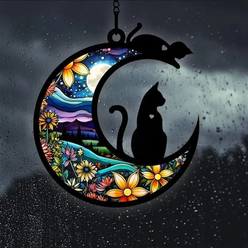 Moon Shaped Cat Door Wreaths Hanging Cats Garland Halloween Ornament Home Decor Gifts