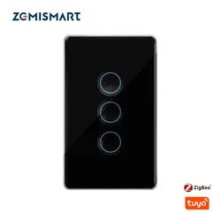 Zemismart Tuya Zigbee Wall Light Switch with Neutral 1 2 3 4 Gang Touch Switch with Tempered Glass Black Panel Alexa Google Home