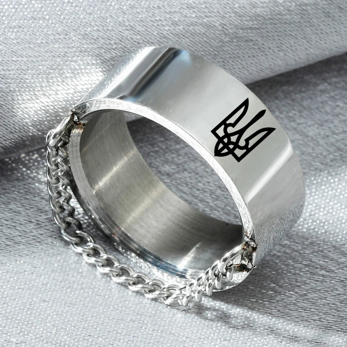 8MM Stainless Steel Ring Ukrainian National Emble Ring God Bless Ukrainian Personalised Initial Ring Engrave A to Z Alphabet