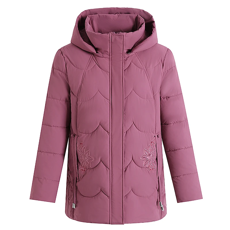 New Elegant Slim Mother Women\'s Winter Hood Warm Parkas New Female fleece thickening mid length Jacket