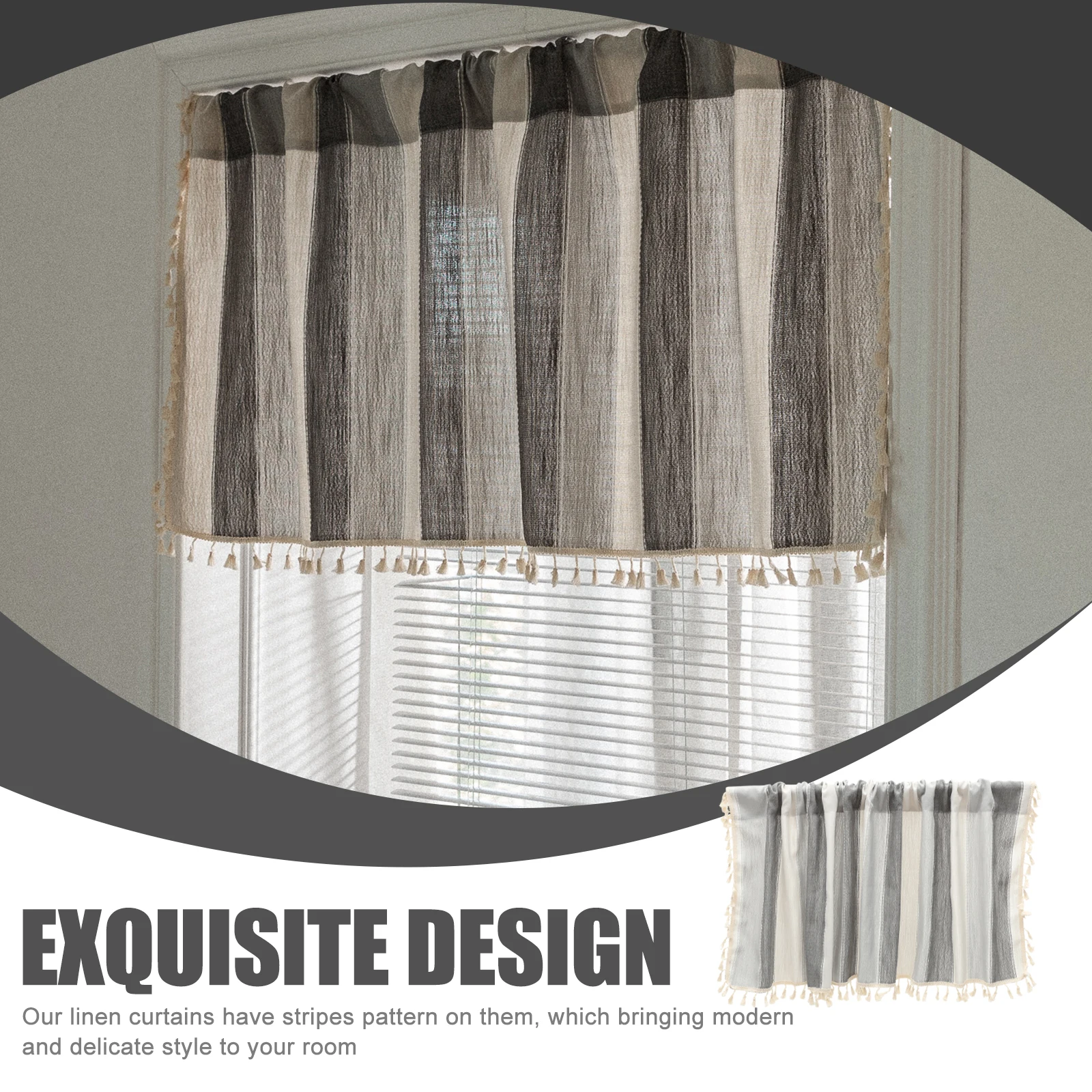 

Premium Linen Half Curtains For Kitchen Cafe Short Window Privacy Stripe Pattern Lightweight Small Blackout Bathroom