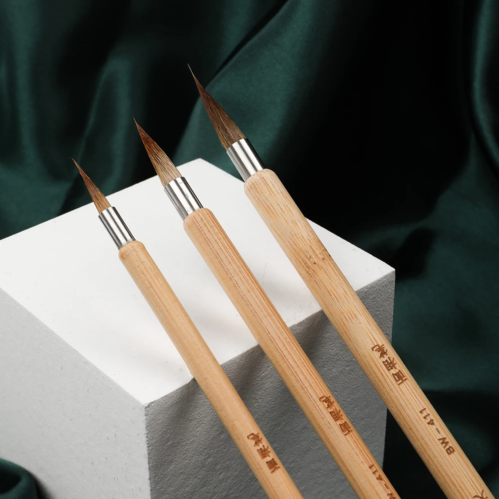 Artsecret 3Pcs/Set Premium Goat Hair Chinese Calligraphy Brushes Bamboo Handle Watercolor Thin Brush Art Ink Painting Brush