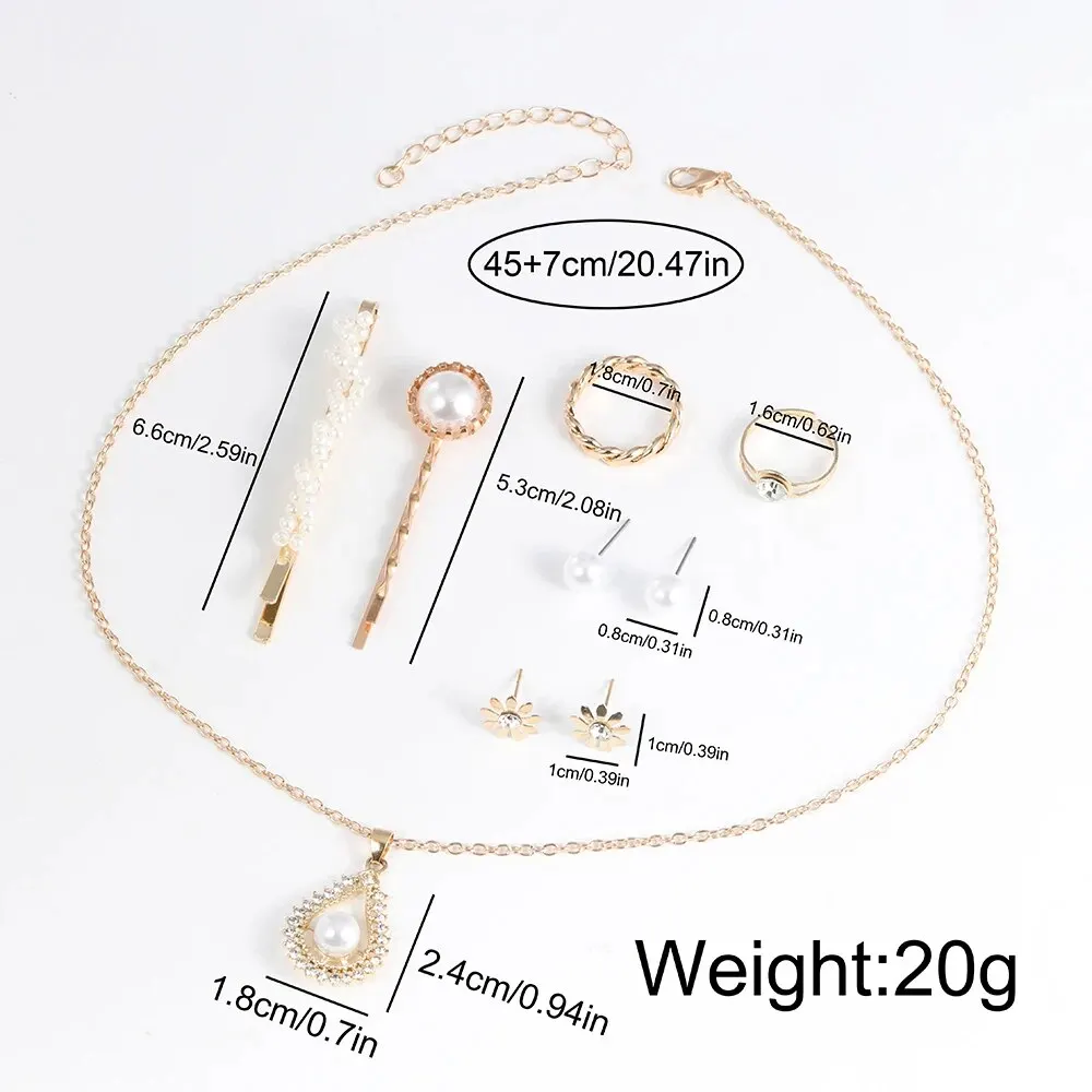 10pcs Women\'s Watch Set Fashion Casual Round WOMEN\'S Quartz Watch Fashion Hairpin Earrings Necklace Ring Watch Set