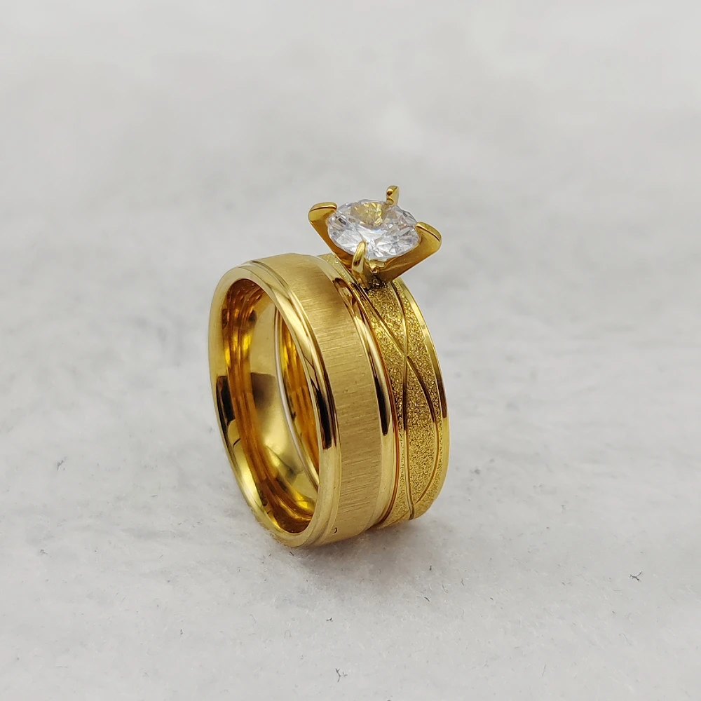 Karik-Anéis de casamento banhados a ouro para casais, conjuntos nupciais, 24K, 18K, cheio de ouro, atacado, casamento