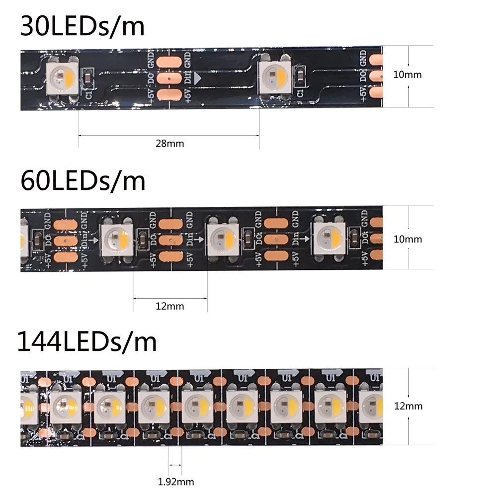 

DC5V SK6812 (1 привод IC 1 светодиодный чип) Светодиодные ленты 4IN1 Аналогичные WS2812 Адресные RGBWW/RGBCW/RGBNW 30/60/144 светодиодов/м Светодиодные ленты