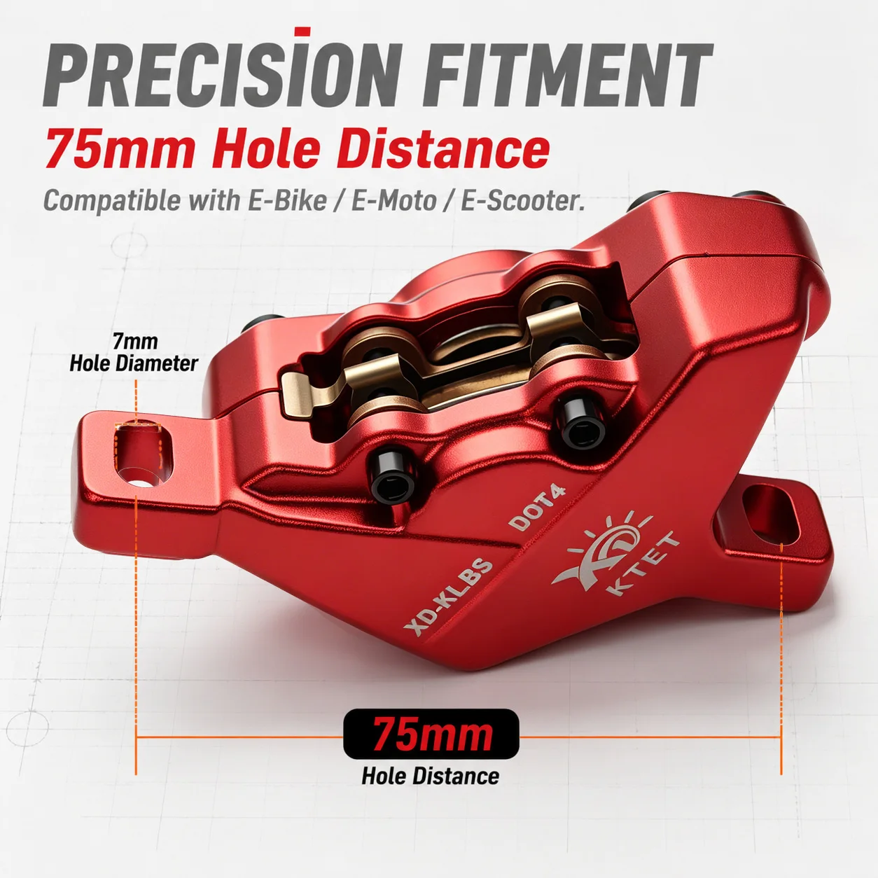 YVY K20 EKX X21 Brake Caliper, KTET XD-KL.BS 2 Piston Hydraulic Disc, E-Bike Replacement with Brake Pads