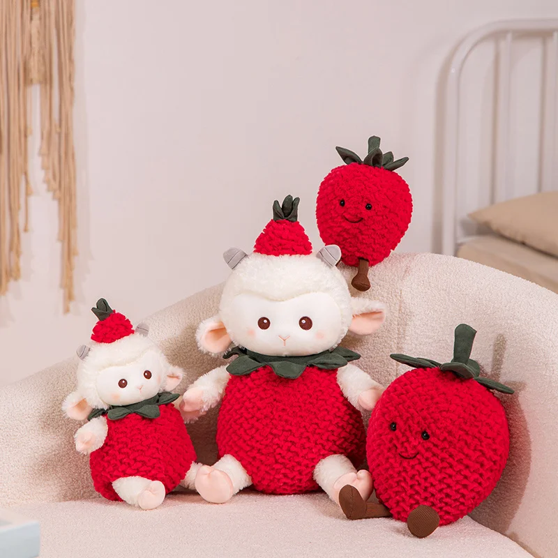 

2 Sizes Cute Strawberry Sheep Plush Toy Stuffed Creative Fruit Anmial Baby Cuddly Bunny Doll for Kid Surprise Birthday Gift