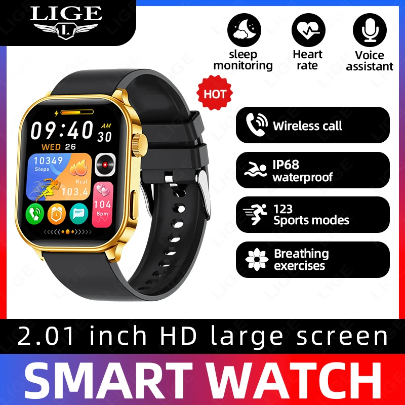 

LIGE New Men Smart Watch Gold Sports Fitness Tracker Women Smart Bracelet Heart Rate Monitor IP68 Waterproof Smartwatch Man 2026