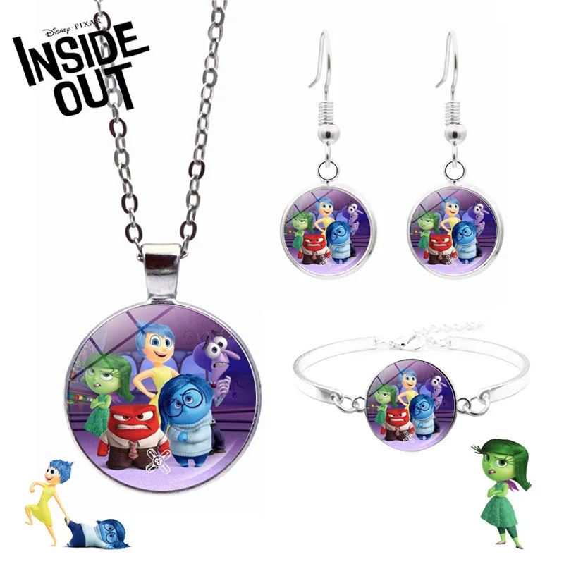 Disney Inside Out 2 Necklace Jewelry Set Cartoon Pendant Bracelet Earrings Anime Jewelry Chain Accessories Kids Birthday Gifts