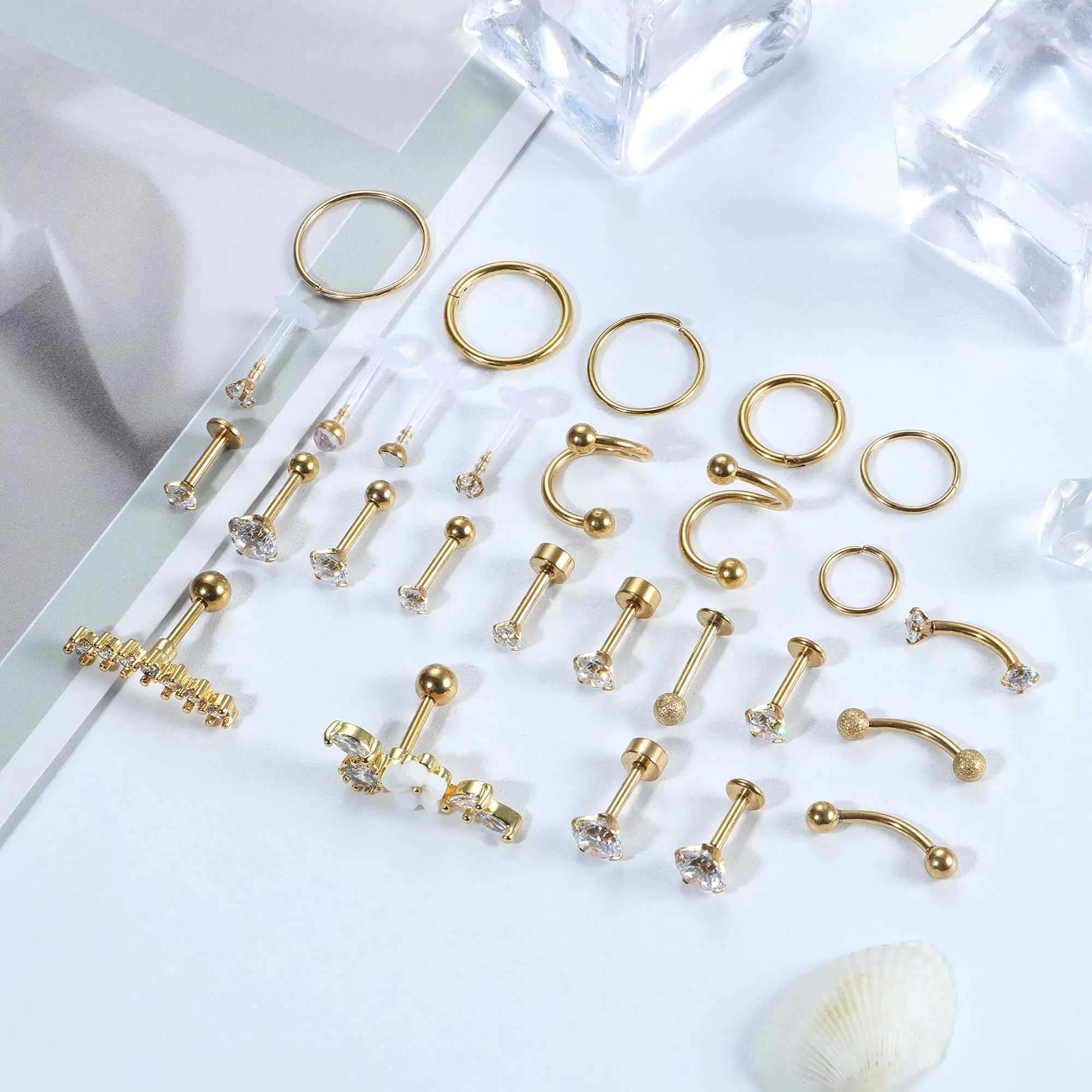 Drperfect 16G orecchini cartilagine Stud Hoop per le donne in acciaio inox Forward Helix Piercing Tragus Conch Piercing Jewelry