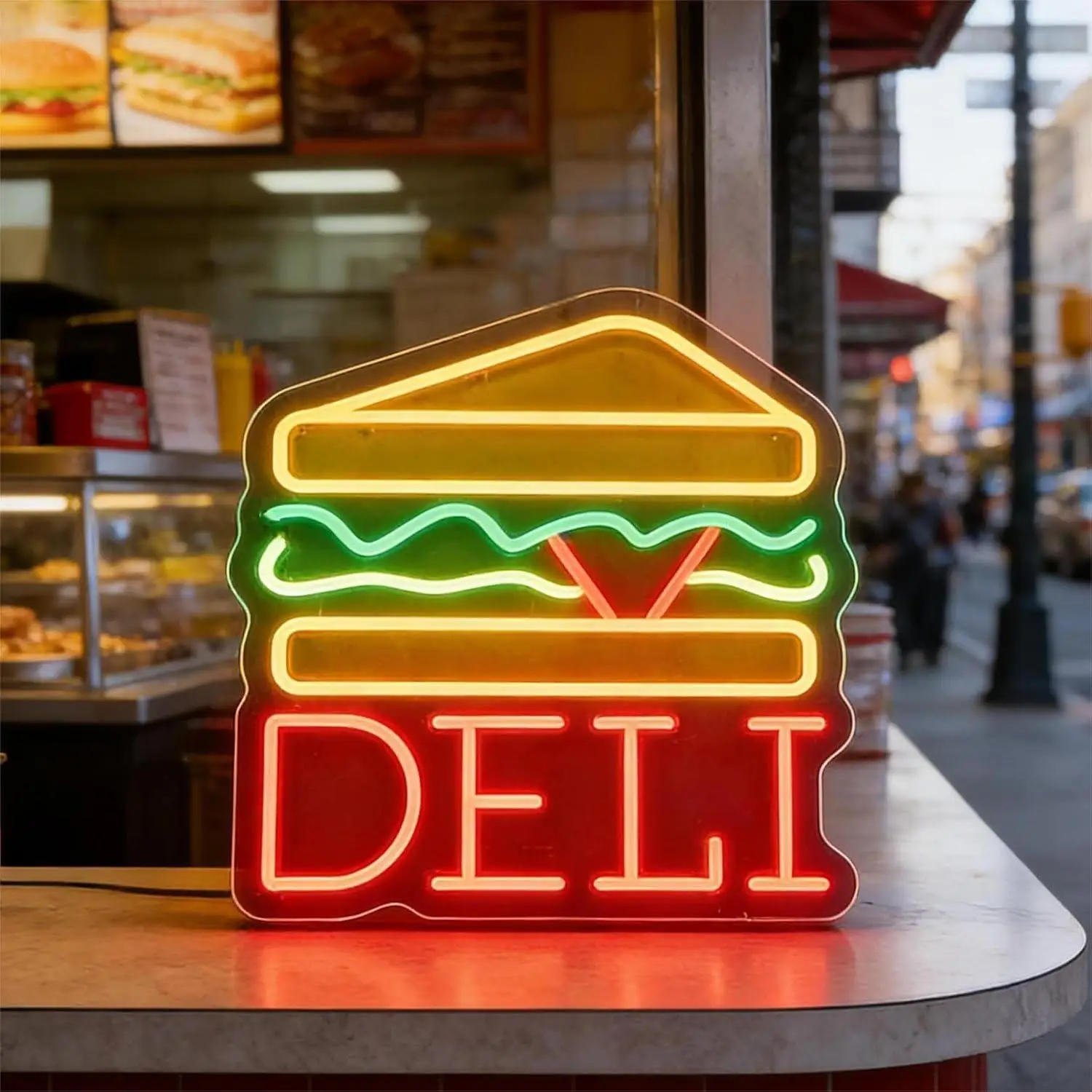 Sandwich Neon Sign USB Dimmable LED Light For Deli Shop Sandwich Store Convenience Store Front Window Wall Decor Signboard Light