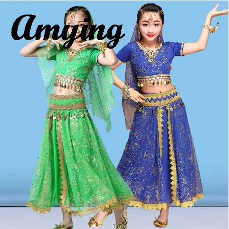 Kid Belly Dance Costume Set Children's Performance Clothing Practice Training Suit Girl's Indian Dance Sari Bollywood Dress