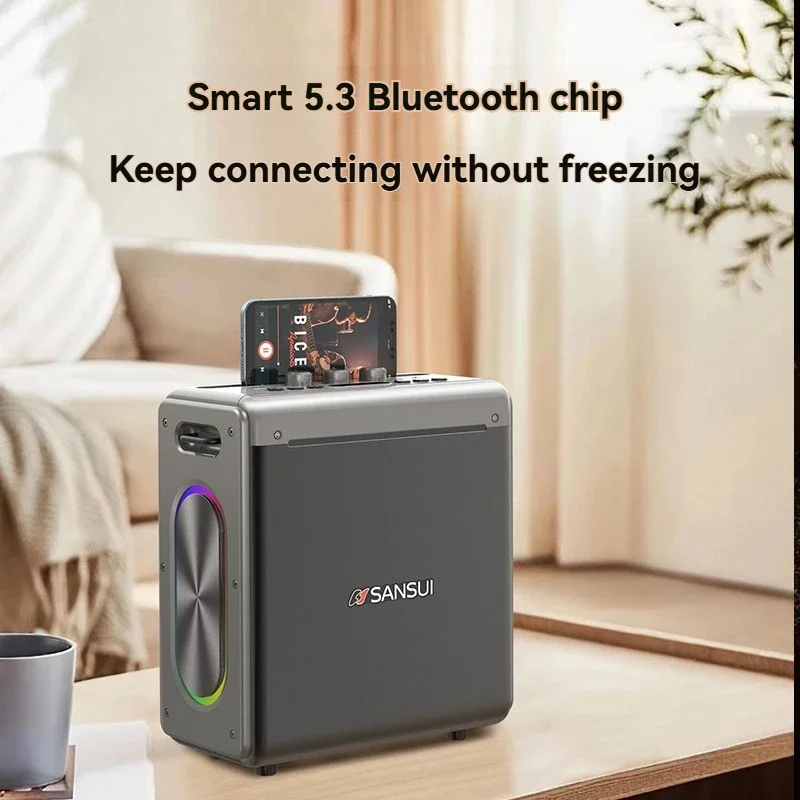 Мощный караоке-артефакт SANSUI T118 мощностью 60 Вт с сабвуфером с двойным микрофоном для длительной выносливости и беспокойства пения