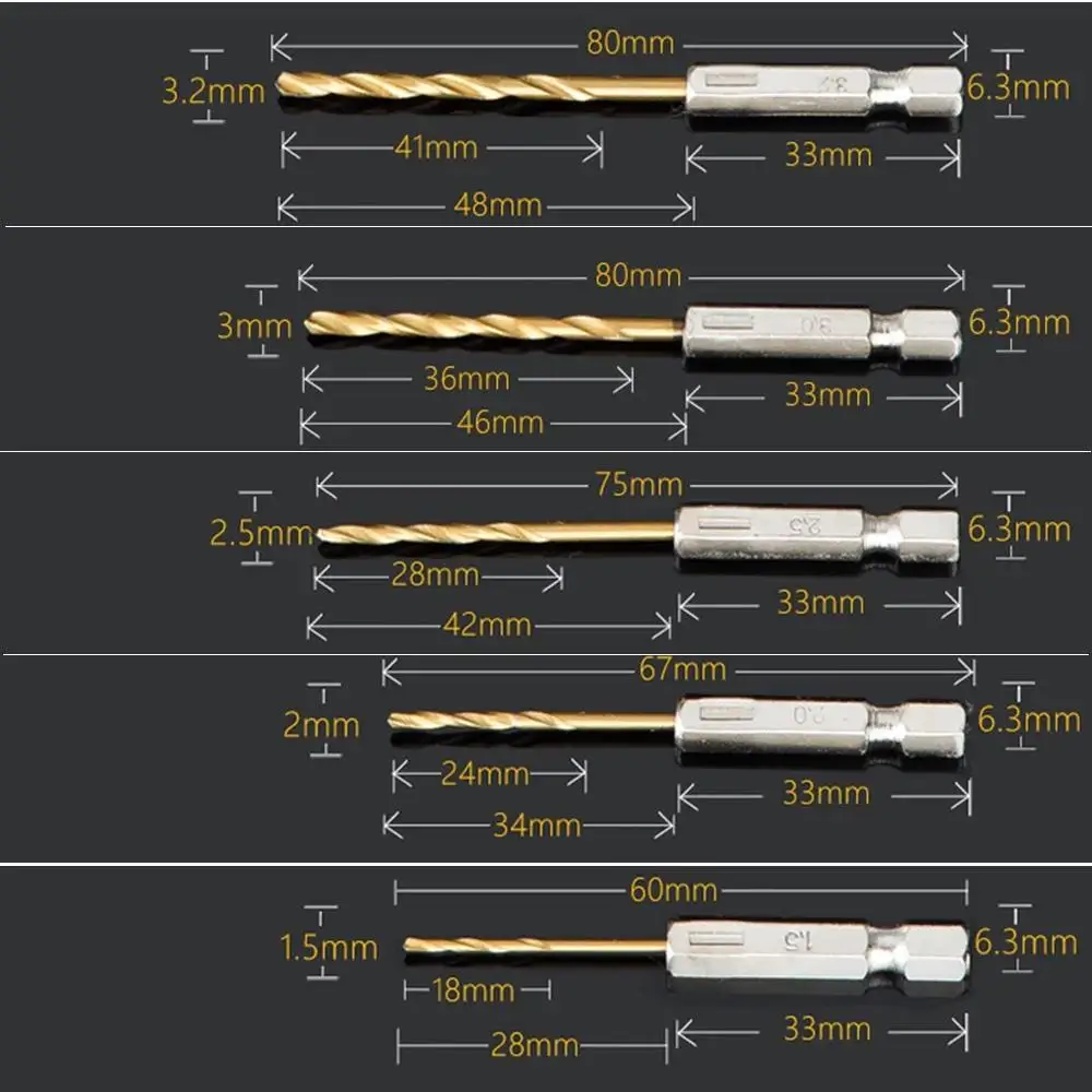 Imagem -04 - Conjunto de Brocas de Aço de Alta Velocidade Hex Shank Abridor de Furos para Madeira Plástico Alumínio Ferramenta Elétrica Titânio Revestido 13 Pcs 1.5 Mm6.5 mm