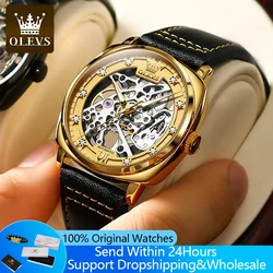 OLEVS 6651 Klassische Automatische Mechanische Uhr Für Männer Hohl Skeleton Luxus Leder Armbanduhren Wasserdicht Leucht Mann Uhr