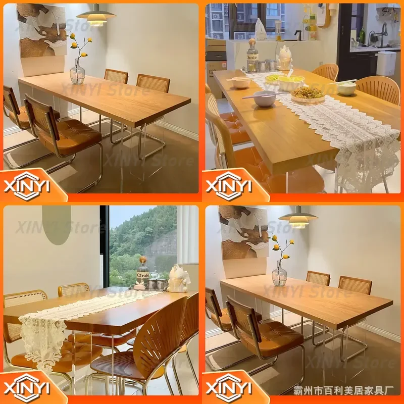 Japanese Acrylic Suspended Solid Wood Dining Table for Small Space Home Decor Medieval Style Ash Wood Rectangular Log Table
