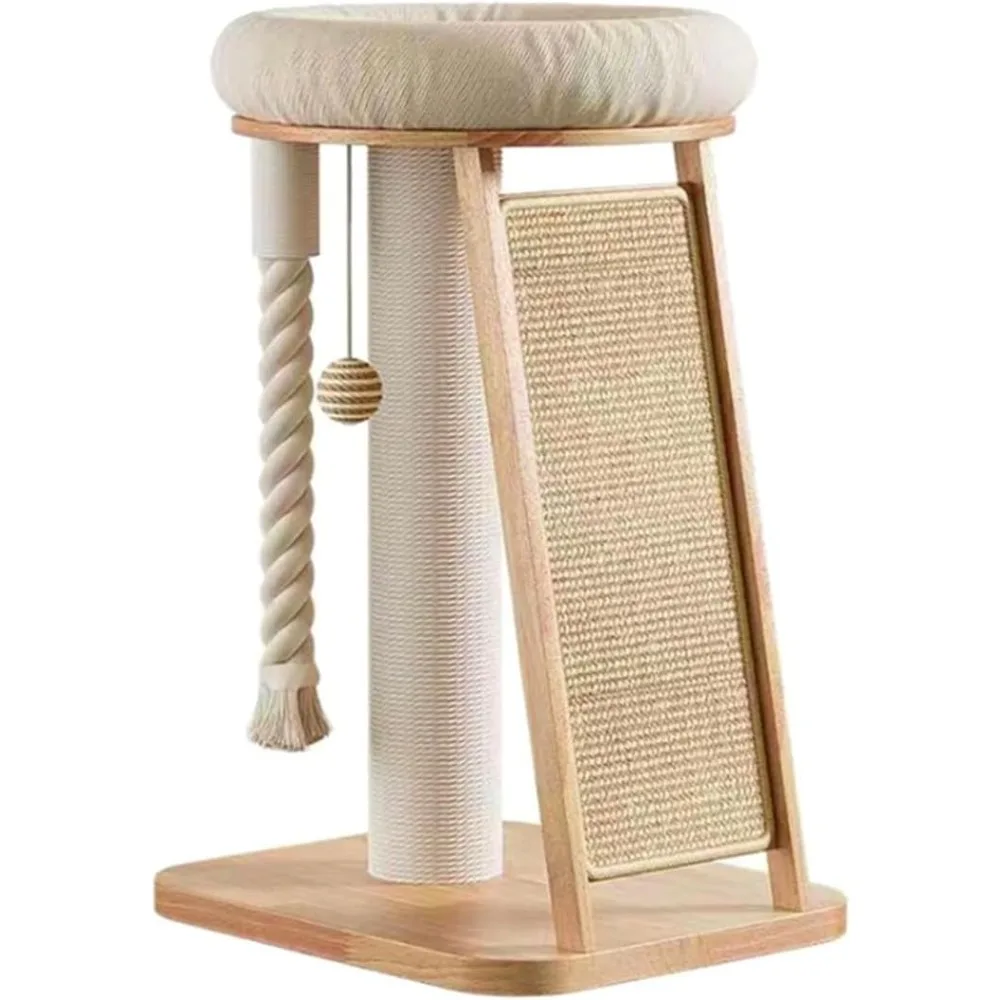 

SHENGOCASE Modern Natural Wood Cute Multifunctional Cat Tree Tower Small, Large Sisal Scratching Post, Tilted Angled Ramp Scratc