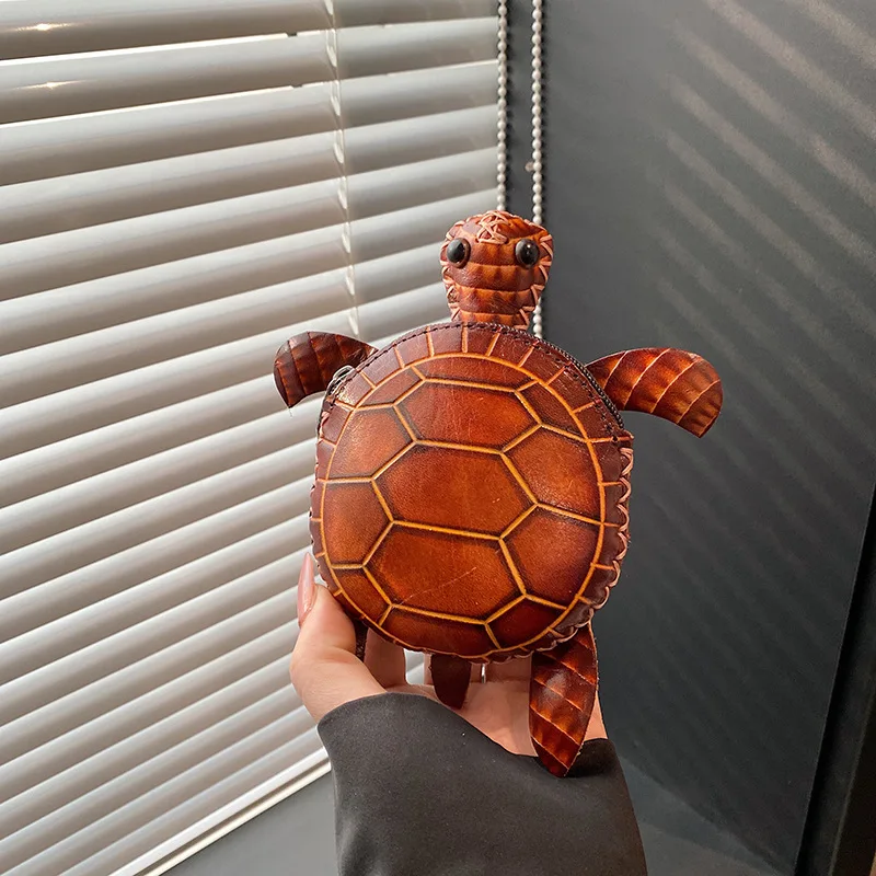 

Leather Creative Turtle Coin Purse Cute Cartoon Student Children's Mini Cowhide Handmade Animal Short Wallet