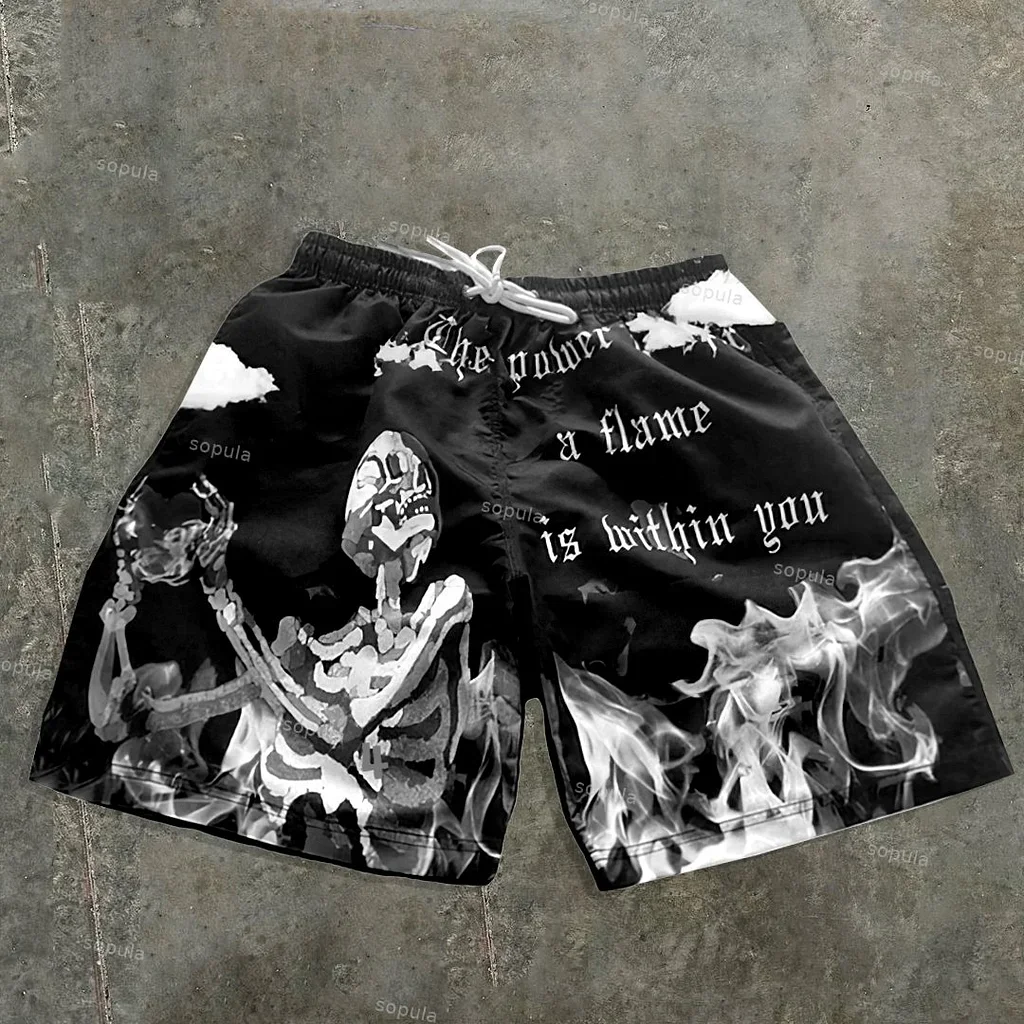 

New Vintage Skull Graphic Casual Street Shorts Loose Basketball Sport Gym Breathable Shorts Fitness Training Workout Male Shorts