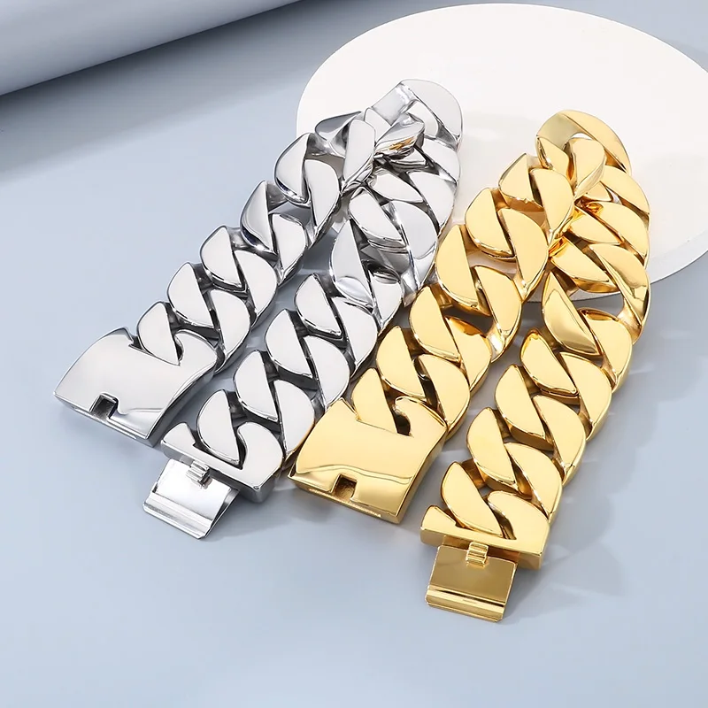 Hip Hop 43MM Gold Color Cuban Chain Choker for Women 316L Stainless Steel Heavy Necklace Male Charms Chunky Trendy Jewelry Gift