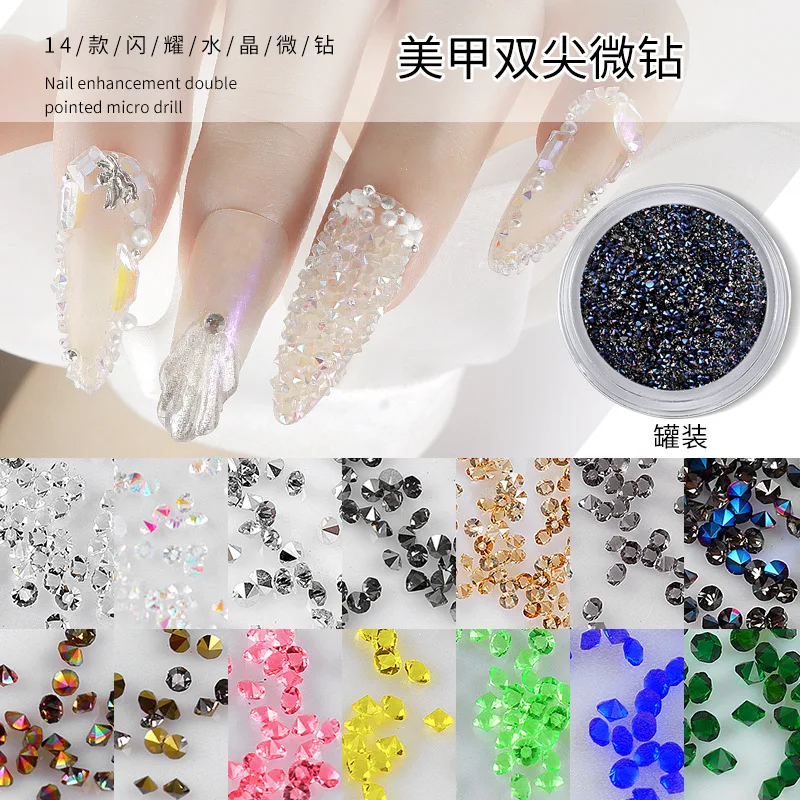 1440PCS/Jar Glitter Micro Double Pointed Sharp Diamonds Crystal Beads Nail Art Rhinestones Jewel Decorations Manicure Ornaments