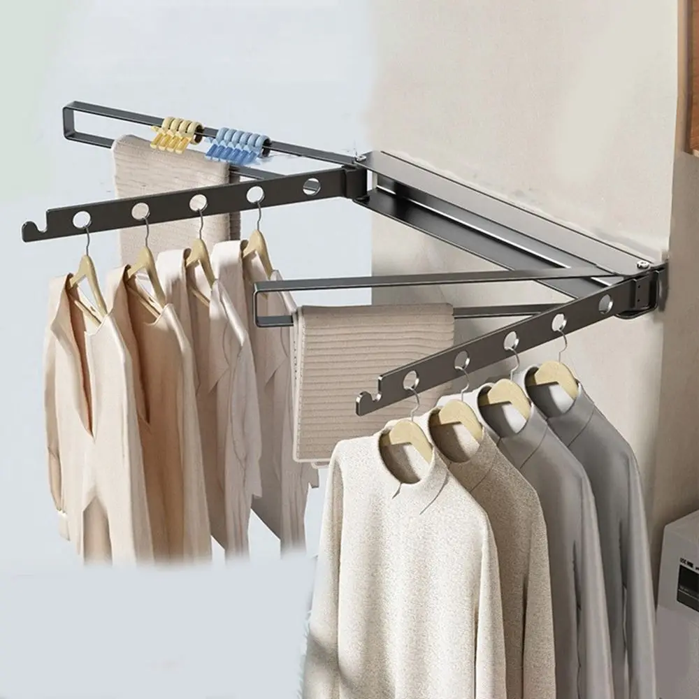 

Pull Type Invisible Balcony Clothes Rack No Hole Large Capacity Balcony Folding Drying Rack Wall Mounted Save Space