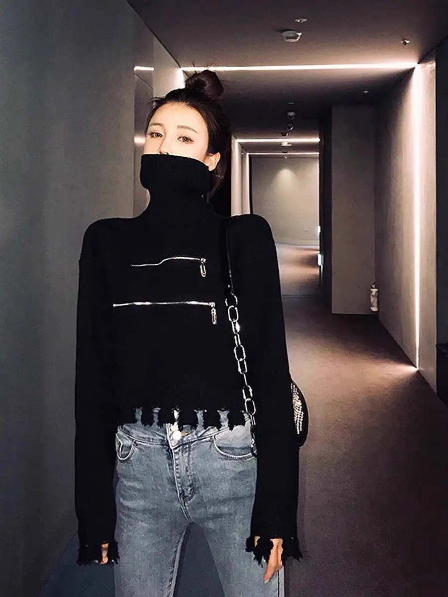 

Women Knitting Sweater 2025 Autumn Winter New Women's Knit Top Turtleneck Design Zipper Niche Style Loose Outerwear Sweater