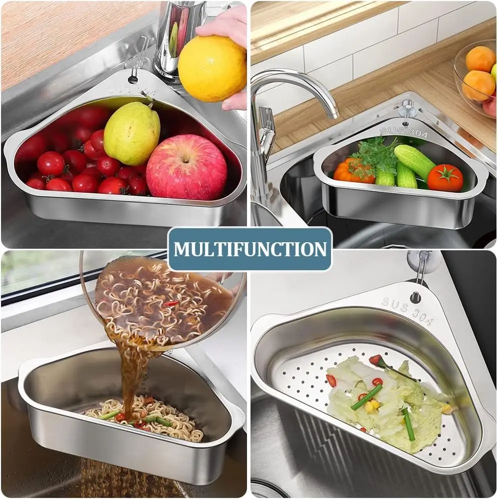 

Kitchen Sink Drain Basket Kitchen Shelf Rack Drainier Stainless Steel Triangle Food Vegetables Peel Egg Filter Storage Organizer