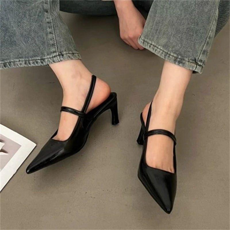 

Women's Pointed Toe Patent Leather Single Strap Mary Jane Slingback Low Heel Pumps Office Casual Daily Footwear Drop Shipping