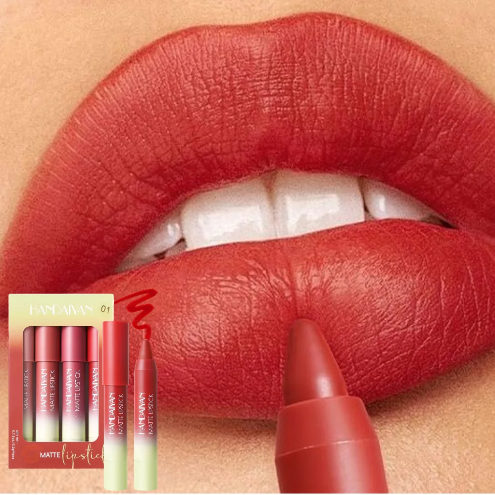 HANDAIYAN 4色マット仕上げリップライナーセット、ハイライト、カラーロック、唇のシェイプ、防水セット。
