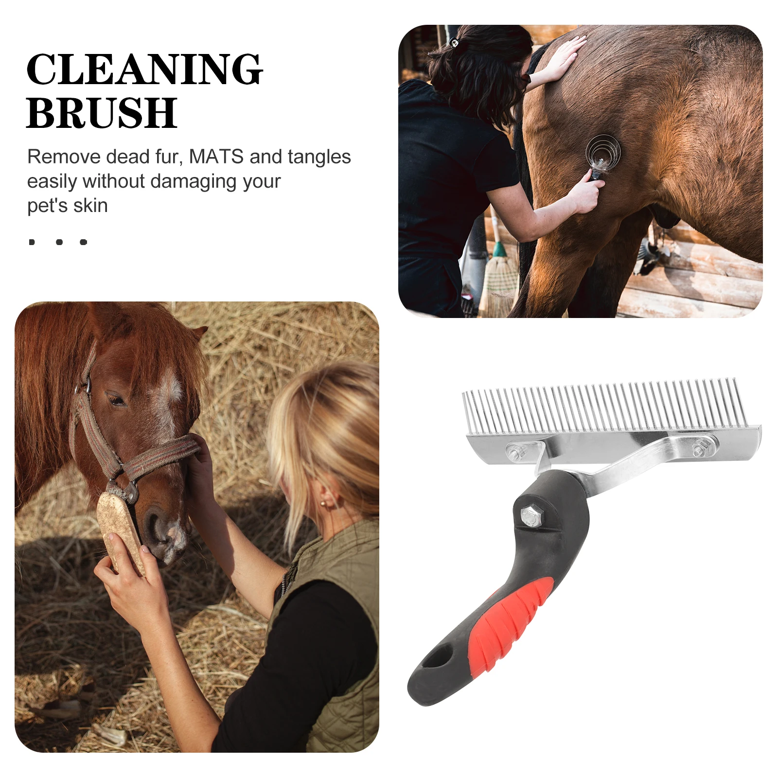 

Ergonomic Horse Grooming Brush Durable Metal Rubber Comb Non-Slip Handle For Easy Mud Cleaning Shedding Care Tool Supply