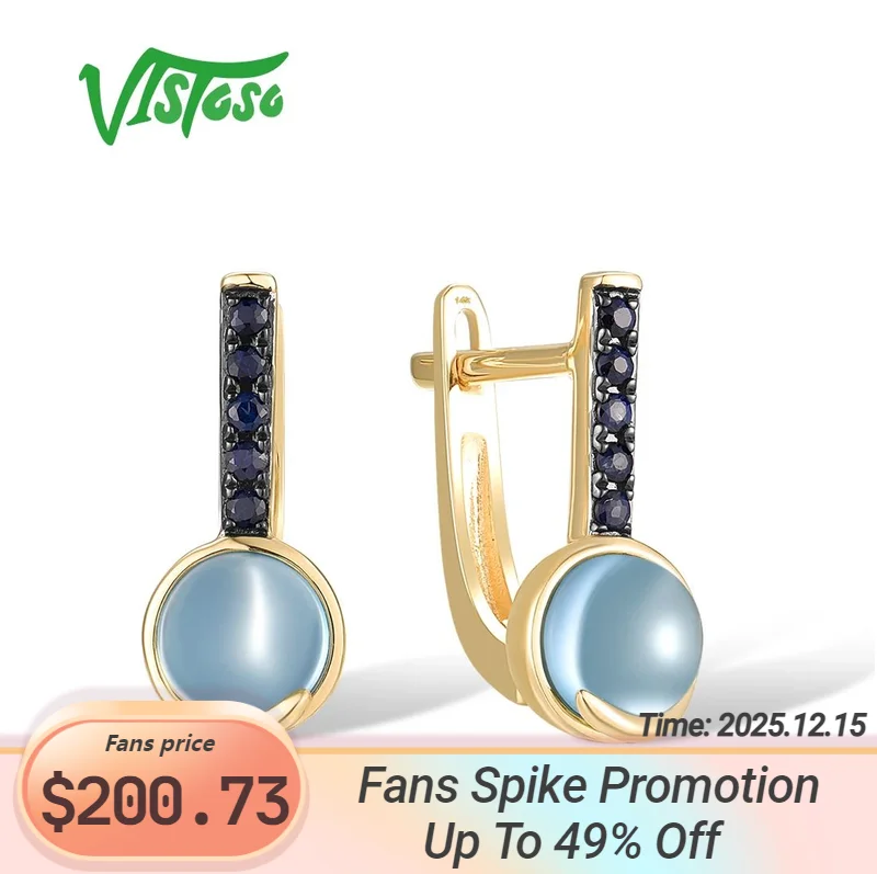 

VISTOSO Real 14K 585 Yellow Gold Latch Back Earrings For Women Blue Sapphire London Topaz Dainty Delicate Fashion Fine Jewelry