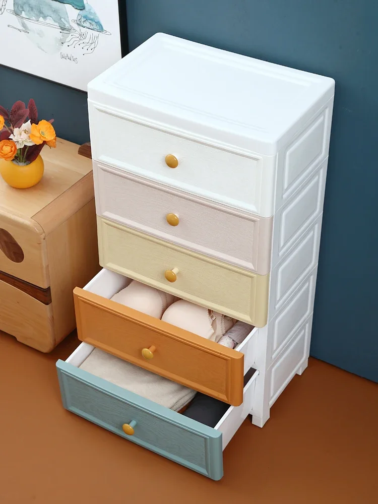 Clip-On Shelf Cabinet Organizer - Kitchen and Bathroom Storage Drawers, Plastic Multi-Layer Narrow Cabinets with Wheels