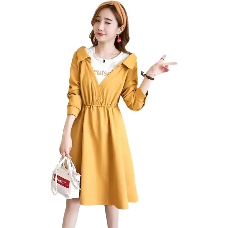 

2024 Spring Fashion Maternity Nursing Dress Long Sleeve Letters Patchwork Pregnant Woman Lactation Clothes Breastfeeding Dresses