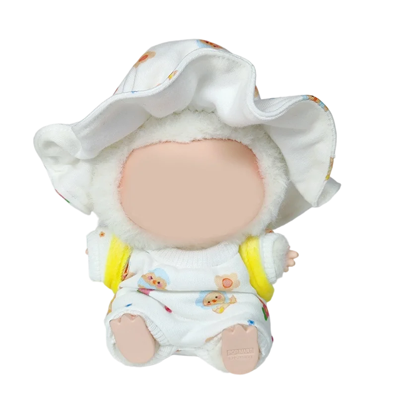 

15-17cm Labubu Sitting Bear Doll v1v2 - Official Complete Costume Set w/Hat, Scarf & Bag | Rare Collectible Figure