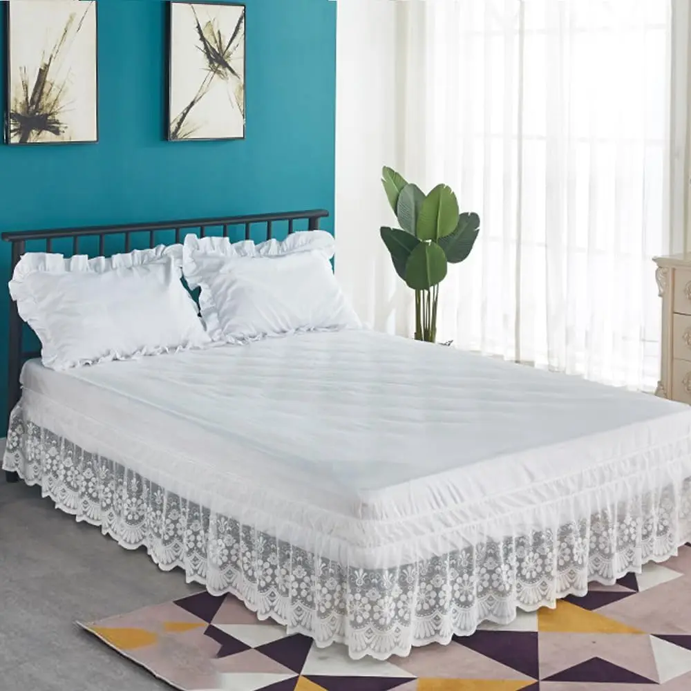 

Lace Bed Skirt Queen 15in Drop Ruffle Wrap Around Anti Wrinkle