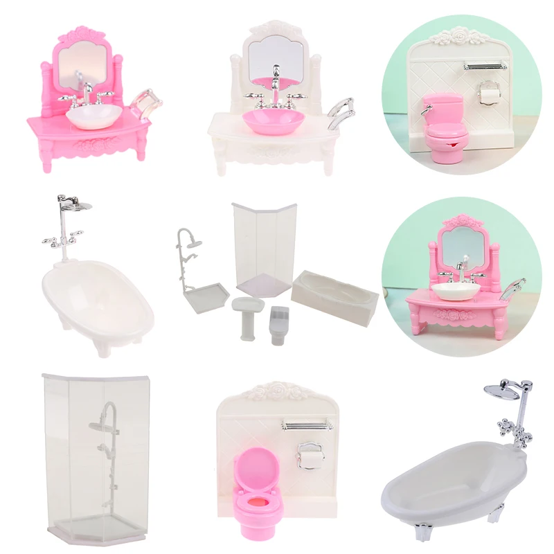 Dollhouse Miniature Bathtub With Shower Head Mini Bathroom Furniture For 1/6 1/12 Doll House Decor Accessories Kids Pretend Toy