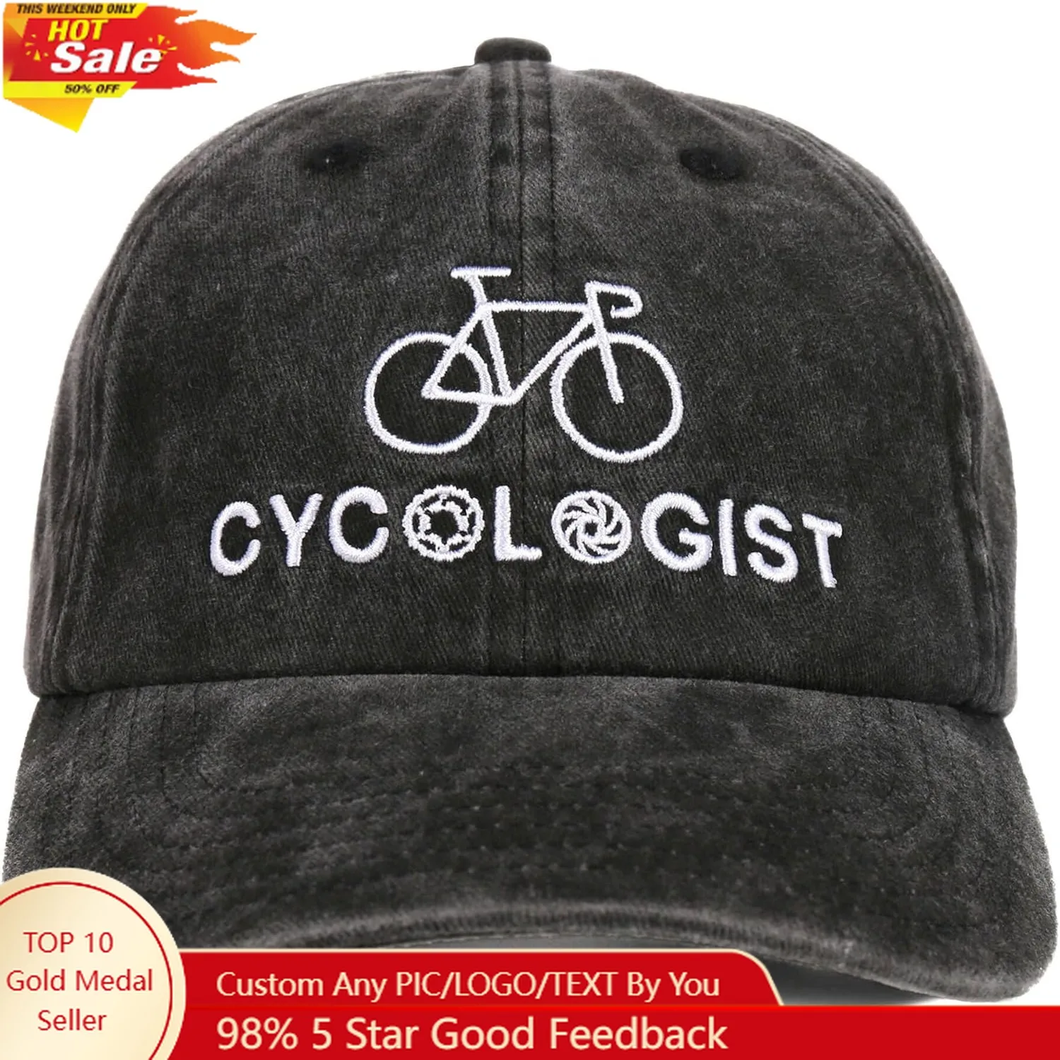 

Cyclist Gifts Hat for Men, Cycologist, Mountain Bikers, Bicycle Enthusiast, Adjustable Embroidered Baseball Cap Grey