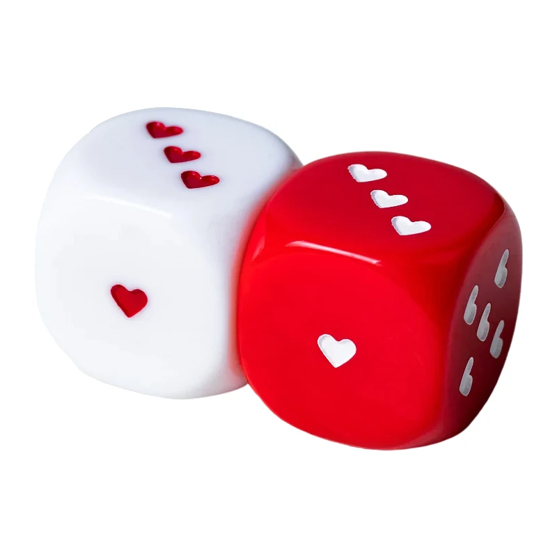 2pcs/pack New 25mm Acrylic Dice With Red White Heart-shaped Pip Table Games Props Large Size Round Corner Cubes Dice