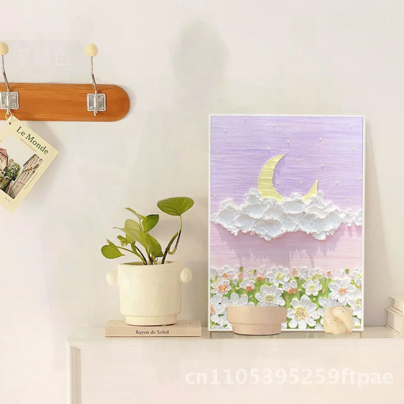 DIY Texture Painting Kit Acrylic Digital Oil on Quartz Sand 3D Effect Pink Beach Theme Handmade Artwork for Decor Modern