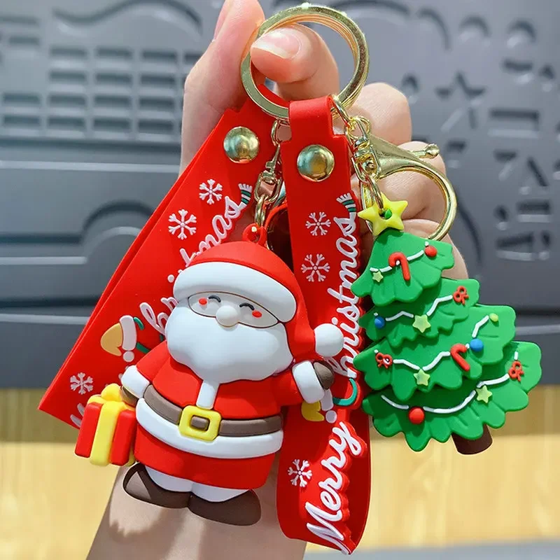 Santa Keychain Cartoon Claus Key Fob Cute Xmas Tree Keyring for Merry Christmas Decoration Phone Backpack Purse Pendanrt Jewelry