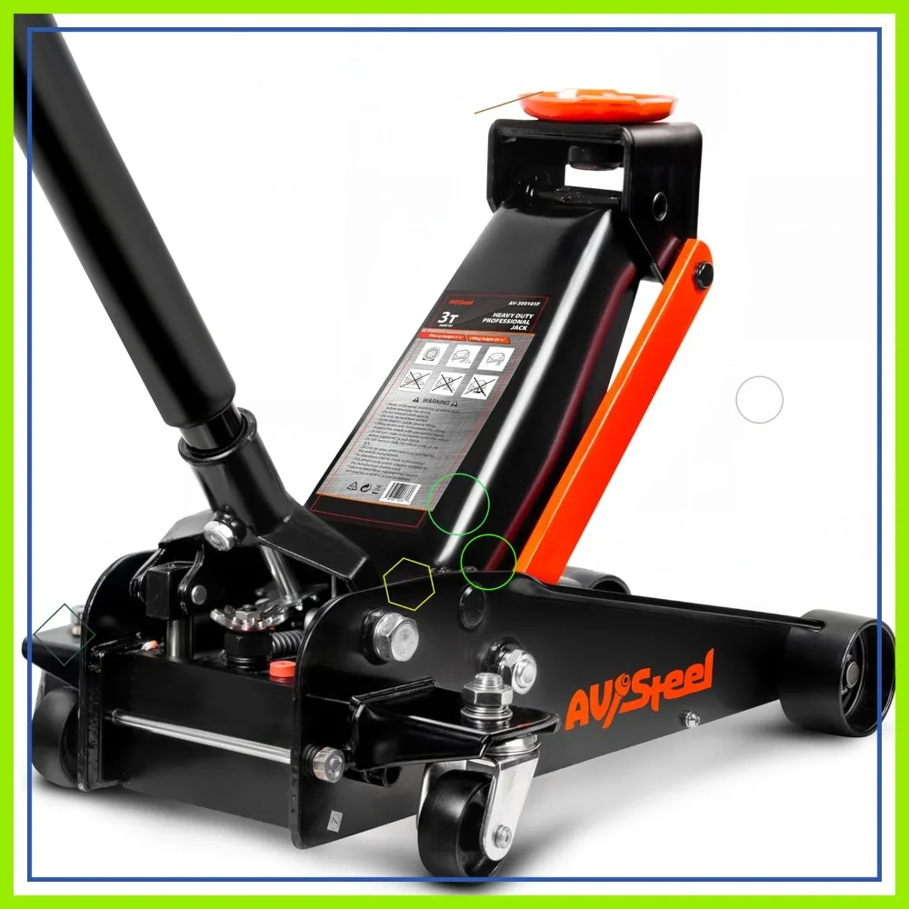 

Гидравлический напольный домкрат для тяжелых условий эксплуатации, 3 тонны (6600 фунтов), быстродействующий автомобильный домкрат с одинарным поршневым насосом, диапазон подъема от 5,5 до 18,5 дюймов.