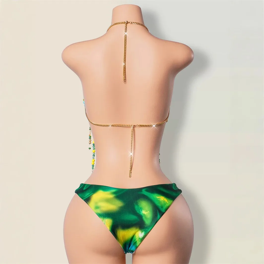 패셔너블한 비즈 브라 홀터넥 미니 조끼 화려한 보석 바디 체인 크로스보더 여성 의류 미니어처 공연 의상