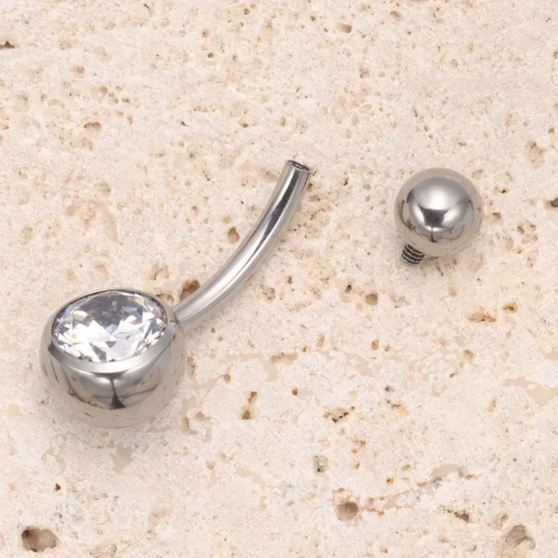 ASTM F136 Titanium Banana Curved Navel Piercing 14G 1.6mm Inner Thread Sexy Belly CZ Implant Grade Beach Bikini Body Jewelry