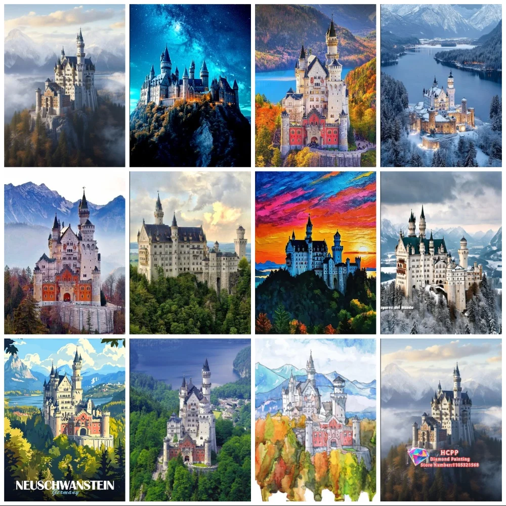 

Neuschwanstein Castle Diamond Painting Kit Square Round Diamond 5D DIY Mosaic Handmade Art Adult Exquisite Gift Home Decor