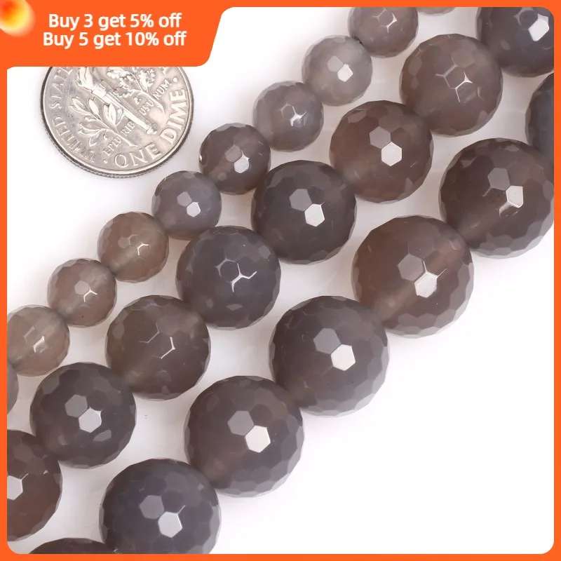 Natural Stone Gray Agates Round Bead For Jewelry Making Strand 15 inch DIY Fashion Bracelet Beads For Women Gifts 8mm 12mm 14mm