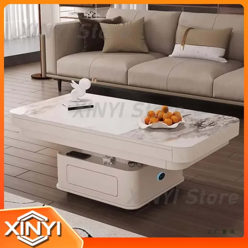 Electric Lift Table for Tea Coffee Dining Folding Multifunction Movable Rock Slab Furniture Adjustable Height Desk Home